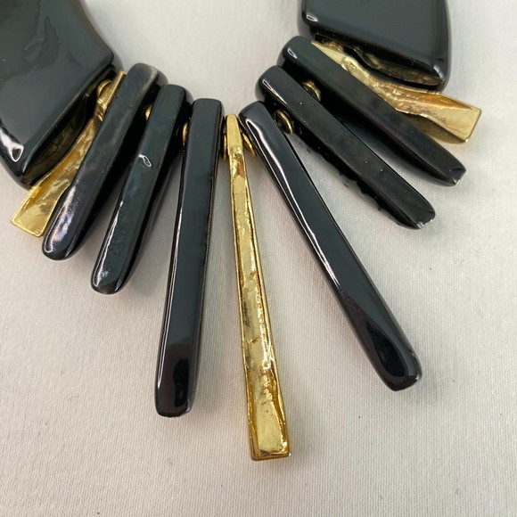 Vintage Japan Black Gold Chunky Statement Necklace - Picture 5 of 6